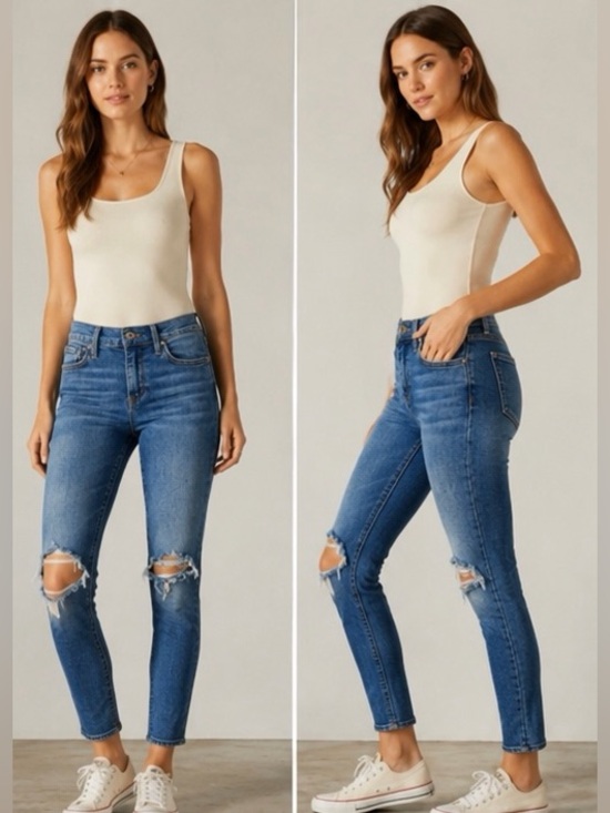 Lucky Brand Denim - Lucky Brand Low Rise Medium Blue Wash Distressed Skinny Jeans 24 Y2K Festival